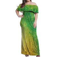 Hawaiian Turtles and Leis Off Shoulder Maxi Dress Tribal Kakau Pattern Fresh Summer Vibe