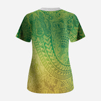 Hawaiian Turtles and Leis Scrub Top Tribal Kakau Pattern Fresh Summer Vibe