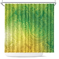 Hawaiian Turtles and Leis Shower Curtain Tribal Kakau Pattern Fresh Summer Vibe