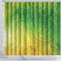 Hawaiian Turtles and Leis Shower Curtain Tribal Kakau Pattern Fresh Summer Vibe