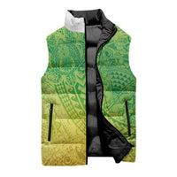Hawaiian Turtles and Leis Sleeveless Puffer Jacket Tribal Kakau Pattern Fresh Summer Vibe