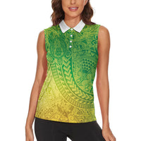 Hawaiian Turtles and Leis Women Sleeveless Polo Shirt Tribal Kakau Pattern Fresh Summer Vibe