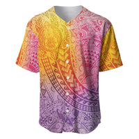 Hawaiian Turtles and Leis Baseball Jersey Tribal Kakau Pattern Magical Rainbow Sky