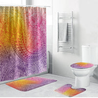 Hawaiian Turtles and Leis Bathroom Set Tribal Kakau Pattern Magical Rainbow Sky