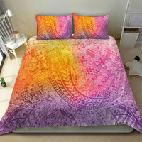 Hawaiian Turtles and Leis Bedding Set Tribal Kakau Pattern Magical Rainbow Sky