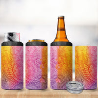Hawaiian Turtles and Leis 4 in 1 Can Cooler Tumbler Tribal Kakau Pattern Magical Rainbow Sky