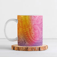 Hawaiian Turtles and Leis Ceramic Mug Tribal Kakau Pattern Magical Rainbow Sky
