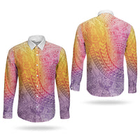 Hawaiian Turtles and Leis Couples Matching Off Shoulder Maxi Dress and Long Sleeve Button Shirt Tribal Kakau Pattern Magical Rainbow Sky LT03 - Polynesian Pride