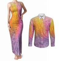 Hawaiian Turtles and Leis Couples Matching Tank Maxi Dress and Long Sleeve Button Shirt Tribal Kakau Pattern Magical Rainbow Sky LT03 Multicolor - Polynesian Pride