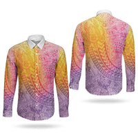 Hawaiian Turtles and Leis Couples Matching Tank Maxi Dress and Long Sleeve Button Shirt Tribal Kakau Pattern Magical Rainbow Sky LT03 - Polynesian Pride