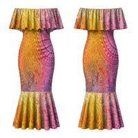 Hawaiian Turtles and Leis Family Matching Mermaid Dress and Hawaiian Shirt Tribal Kakau Pattern Magical Rainbow Sky LT03 Mom's Dress Multicolor - Polynesian Pride