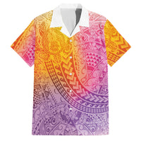 Hawaiian Turtles and Leis Family Matching Mermaid Dress and Hawaiian Shirt Tribal Kakau Pattern Magical Rainbow Sky LT03 Dad's Shirt - Short Sleeve Multicolor - Polynesian Pride