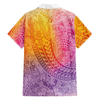 Hawaiian Turtles and Leis Family Matching Mermaid Dress and Hawaiian Shirt Tribal Kakau Pattern Magical Rainbow Sky LT03 Dad's Shirt - Long Sleeve Multicolor - Polynesian Pride