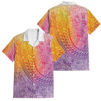 Hawaiian Turtles and Leis Family Matching Off Shoulder Short Dress and Hawaiian Shirt Tribal Kakau Pattern Magical Rainbow Sky LT03 Dad's Shirt - Short Sleeve Multicolor - Polynesian Pride