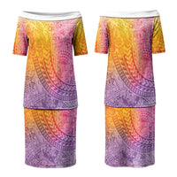 Hawaiian Turtles and Leis Family Matching Puletasi and Hawaiian Shirt Tribal Kakau Pattern Magical Rainbow Sky LT03 Mom's Dress Multicolor - Polynesian Pride