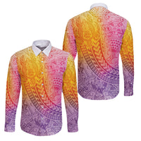 Hawaiian Turtles and Leis Family Matching Puletasi and Hawaiian Shirt Tribal Kakau Pattern Magical Rainbow Sky LT03 Dad's Shirt - Long Sleeve Multicolor - Polynesian Pride
