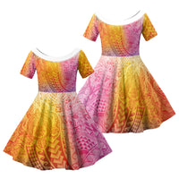 Hawaiian Turtles and Leis Family Matching Puletasi and Hawaiian Shirt Tribal Kakau Pattern Magical Rainbow Sky LT03 Daughter's Dress Multicolor - Polynesian Pride