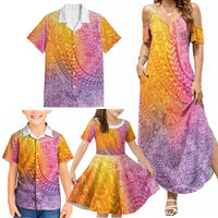 Hawaiian Turtles and Leis Family Matching Summer Maxi Dress and Hawaiian Shirt Tribal Kakau Pattern Magical Rainbow Sky LT03 - Polynesian Pride