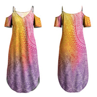 Hawaiian Turtles and Leis Family Matching Summer Maxi Dress and Hawaiian Shirt Tribal Kakau Pattern Magical Rainbow Sky LT03 Mom's Dress Multicolor - Polynesian Pride