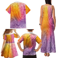 Hawaiian Turtles and Leis Family Matching Tank Maxi Dress and Hawaiian Shirt Tribal Kakau Pattern Magical Rainbow Sky