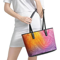 Hawaiian Turtles and Leis Leather Tote Bag Tribal Kakau Pattern Magical Rainbow Sky