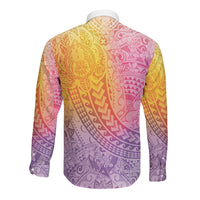 Hawaiian Turtles and Leis Long Sleeve Button Shirt Tribal Kakau Pattern Magical Rainbow Sky LT03 - Polynesian Pride