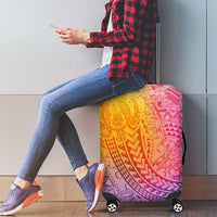 Hawaiian Turtles and Leis Luggage Cover Tribal Kakau Pattern Magical Rainbow Sky