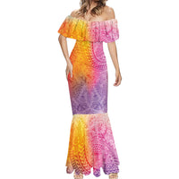 Hawaiian Turtles and Leis Mermaid Dress Tribal Kakau Pattern Magical Rainbow Sky