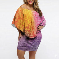 Hawaiian Turtles and Leis Off Shoulder Short Dress Tribal Kakau Pattern Magical Rainbow Sky LT03 Women Multicolor - Polynesian Pride