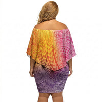 Hawaiian Turtles and Leis Off Shoulder Short Dress Tribal Kakau Pattern Magical Rainbow Sky LT03 - Polynesian Pride