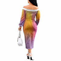 Hawaiian Turtles and Leis Off The Shoulder Long Sleeve Dress Tribal Kakau Pattern Magical Rainbow Sky LT03 - Polynesian Pride