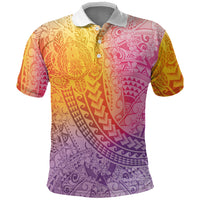 Hawaiian Turtles and Leis Polo Shirt Tribal Kakau Pattern Magical Rainbow Sky LT03 Multicolor - Polynesian Pride