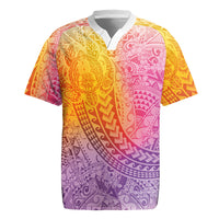 Hawaiian Turtles and Leis Rugby Jersey Tribal Kakau Pattern Magical Rainbow Sky