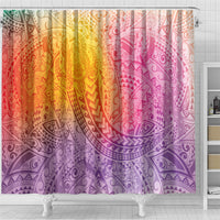 Hawaiian Turtles and Leis Shower Curtain Tribal Kakau Pattern Magical Rainbow Sky