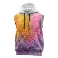Hawaiian Turtles and Leis Sleeveless Hoodie Tribal Kakau Pattern Magical Rainbow Sky