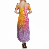 Hawaiian Turtles and Leis Summer Maxi Dress Tribal Kakau Pattern Magical Rainbow Sky LT03 - Polynesian Pride