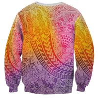 Hawaiian Turtles and Leis Sweatshirt Tribal Kakau Pattern Magical Rainbow Sky