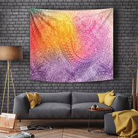 Hawaiian Turtles and Leis Tapestry Tribal Kakau Pattern Magical Rainbow Sky