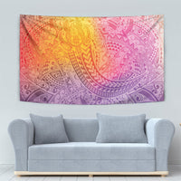 Hawaiian Turtles and Leis Tapestry Tribal Kakau Pattern Magical Rainbow Sky