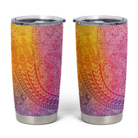Hawaiian Turtles and Leis Tumbler Cup Tribal Kakau Pattern Magical Rainbow Sky