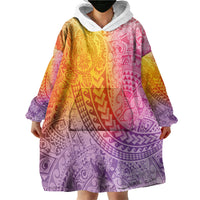 Hawaiian Turtles and Leis Wearable Blanket Hoodie Tribal Kakau Pattern Magical Rainbow Sky