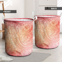 Hawaiian Turtles and Leis Laundry Basket Tribal Kakau Pattern Peach Fuzz Color
