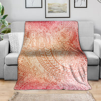 Hawaiian Turtles and Leis Blanket Tribal Kakau Pattern Peach Fuzz Color