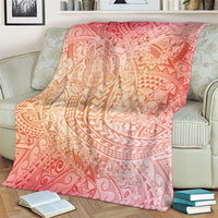 Hawaiian Turtles and Leis Blanket Tribal Kakau Pattern Peach Fuzz Color