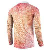 Hawaiian Turtles and Leis Button Sweatshirt Tribal Kakau Pattern Peach Fuzz Color