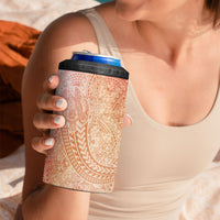 Hawaiian Turtles and Leis 4 in 1 Can Cooler Tumbler Tribal Kakau Pattern Peach Fuzz Color