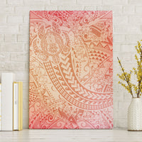 Hawaiian Turtles and Leis Canvas Wall Art Tribal Kakau Pattern Peach Fuzz Color