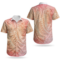 Hawaiian Turtles and Leis Couples Matching Tank Maxi Dress and Hawaiian Shirt Tribal Kakau Pattern Peach Fuzz Color LT03 - Polynesian Pride