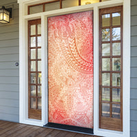 Hawaiian Turtles and Leis Door Cover Tribal Kakau Pattern Peach Fuzz Color
