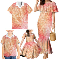 Hawaiian Turtles and Leis Family Matching Mermaid Dress and Hawaiian Shirt Tribal Kakau Pattern Peach Fuzz Color LT03 - Polynesian Pride